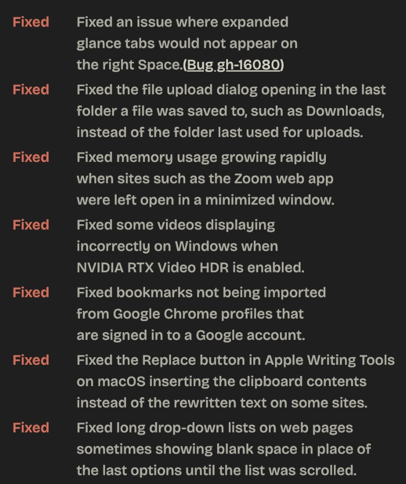 Changelog Zen update.