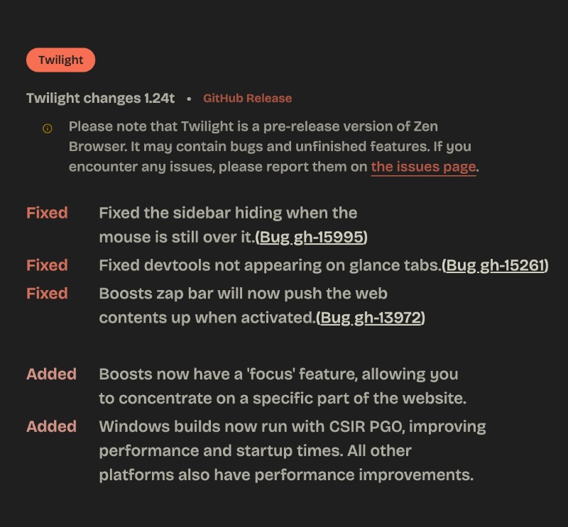 Zen release notes.