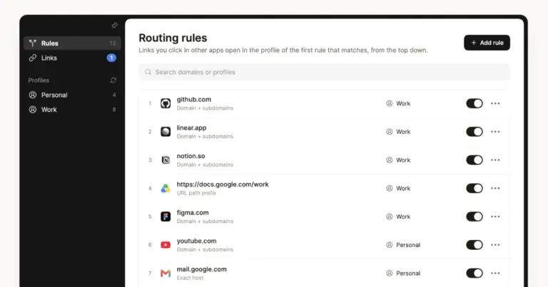 Someone built an Arc-style link router for Dia browser