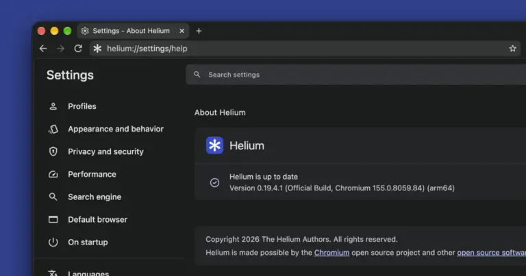 Helium browser picks up v0.19.4 update with private vault improvements and UI fixes